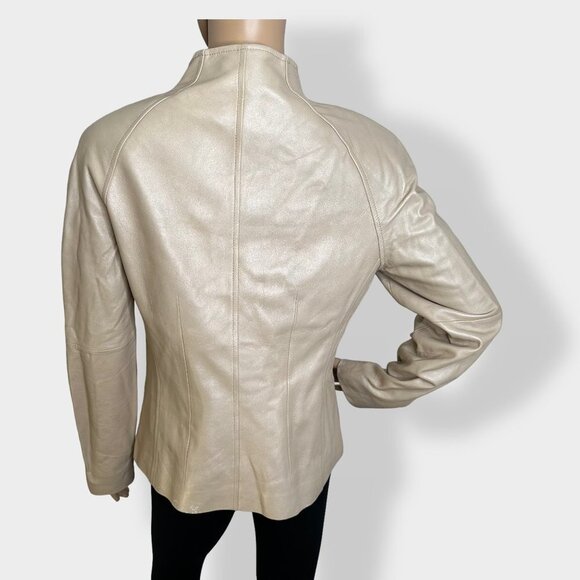 Lafayette 148 Beige Leather Zip Jacket - Picture 3 of 9